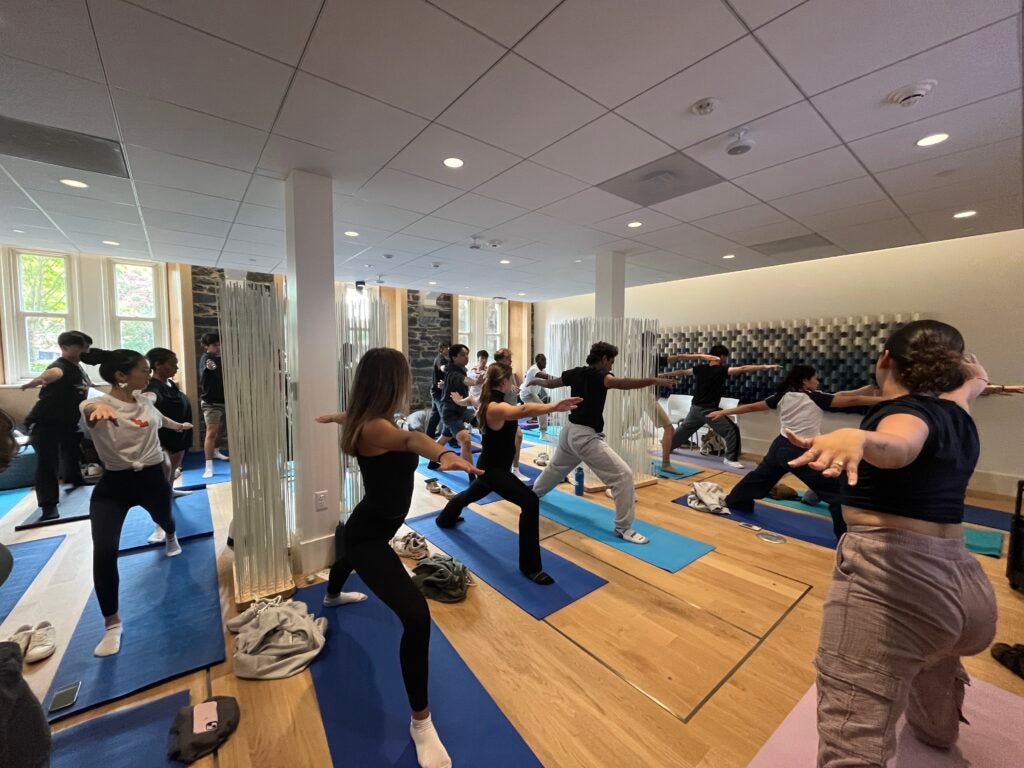 Workshop in the new Health Education Services Wellbeing space focused on how to prioritize well-being & brief introduction to yoga